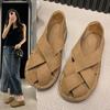 Leather Women's Sandals Top Layer Cowhide Handmade Woven  Women Casual Flats the Retro Art Mori Girl Shoes