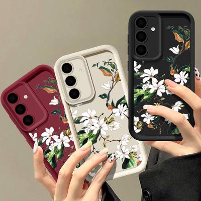 For Samsung S25 S24 S22 Ultra Plus S23 S21 S20 Fe A55 A54 A53 A52 A35 A15 5g Shockproof Flower Pattern Silicone Soft Lens Protection Case Cover