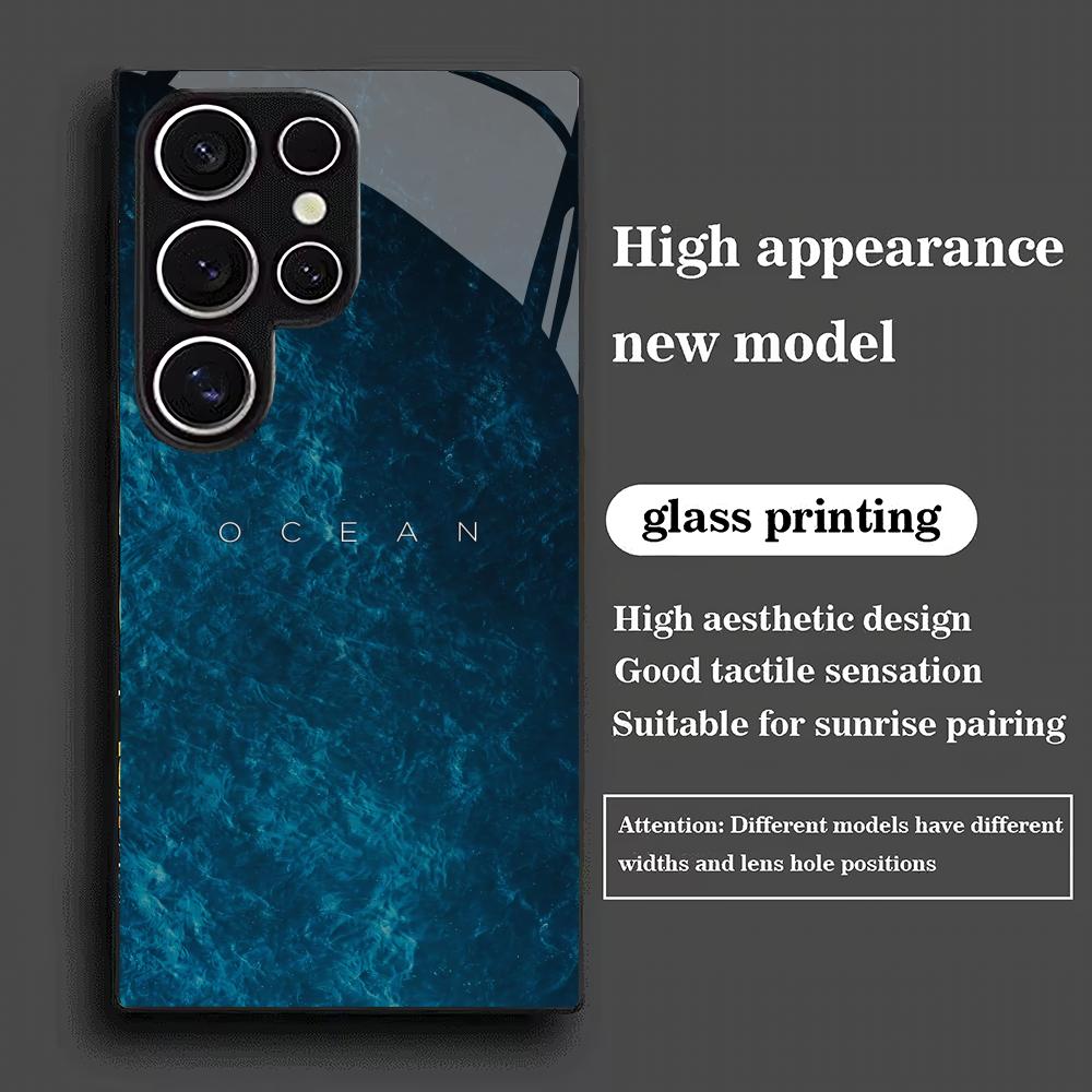 Blue Ocean Tempered Glass Phone Case Suitable for Samsung Galaxy S26 S25 S24 S23 S22 S20 FE/Ultra/Plus Shockproof Back Cover