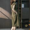 Summer Harajuku Elegant Fashion Solid Waist Lace Up Midi Dress Ladies Short Simple Temperament Robe Dresses