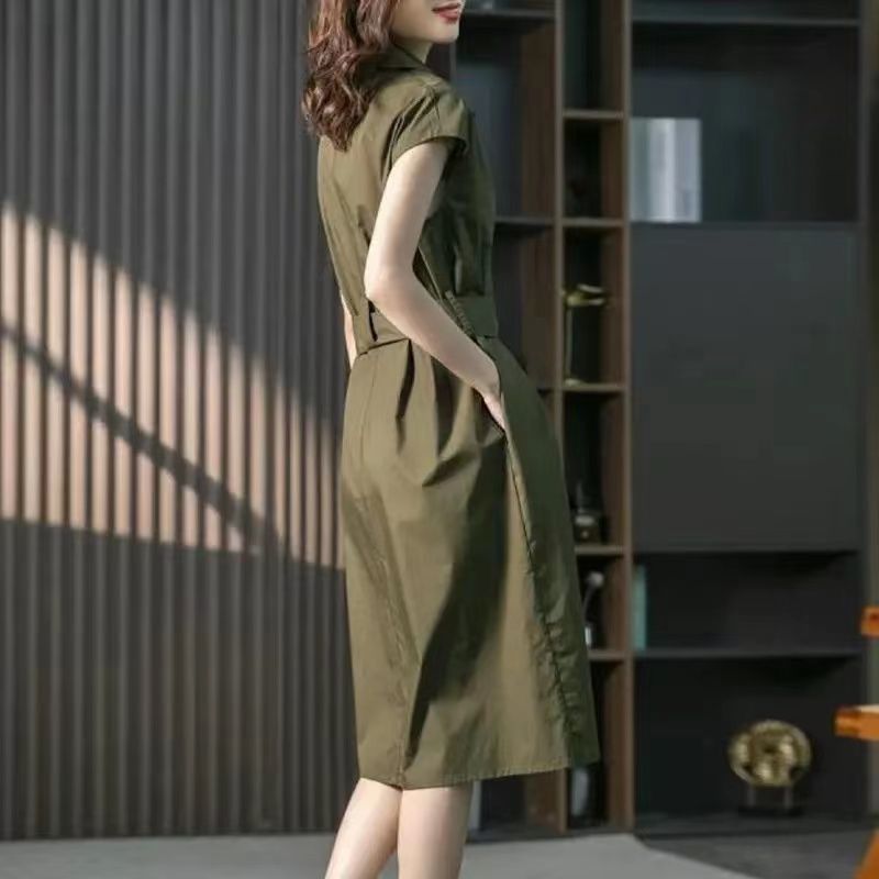 Summer Harajuku Elegant Fashion Solid Waist Lace Up Midi Dress Ladies Short Simple Temperament Robe Dresses