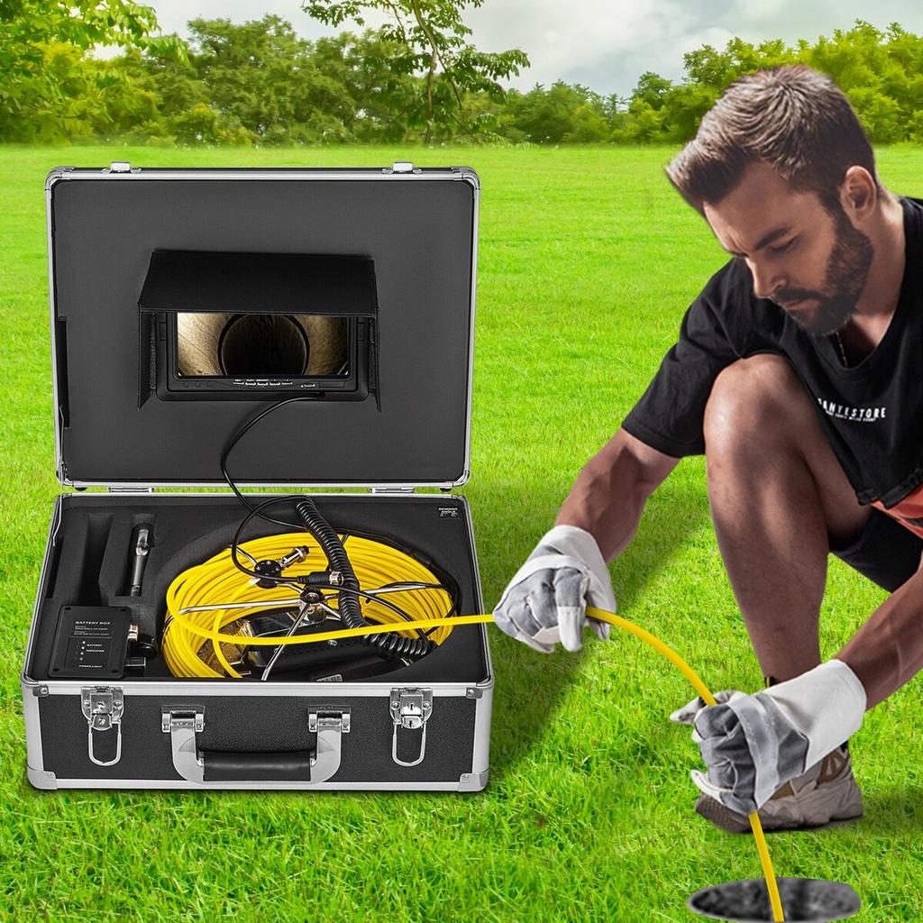 30M Sewer Inspection Video Camera 7” Monitor Pipeline Inspection Camera Drain Camera Industrial Endoscope HD DVR Recorder with 8GB Card