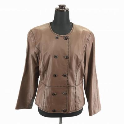 PARIENNE Leder Lammfell Zweireihige Jacke Ohne Kragen Braun Damen L(GEBRAUCHT)