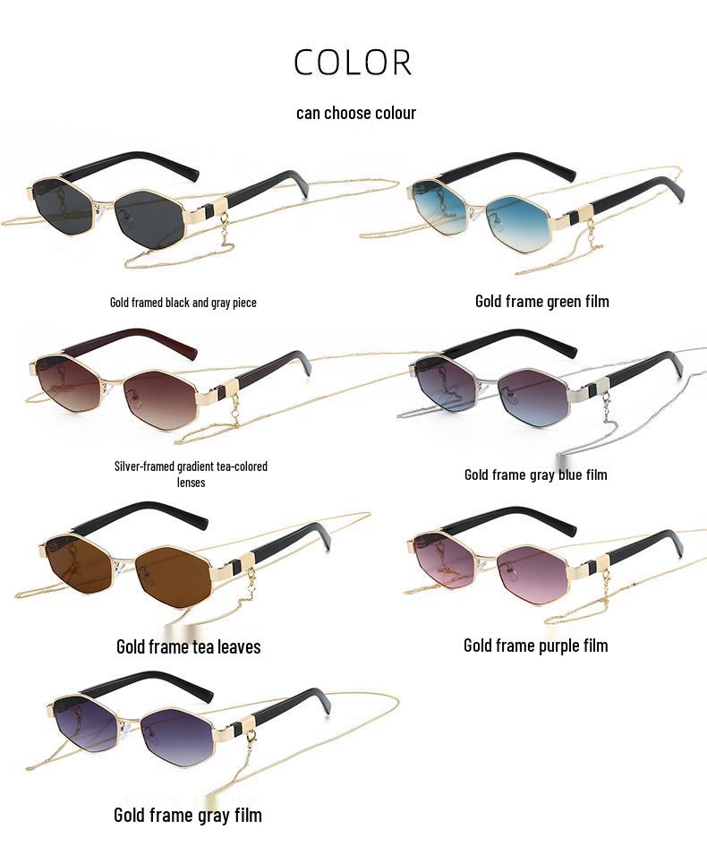 Retro Chain Decor Women's Polygonal Metal Sunglasses - European & American Street Style