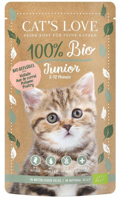 Cat's Love | 100% Bio | Saszetka Dla Kota 100G - Junior | Bio Poultry - Ekologiczny Drób W Naturalnej Galaretce 100G