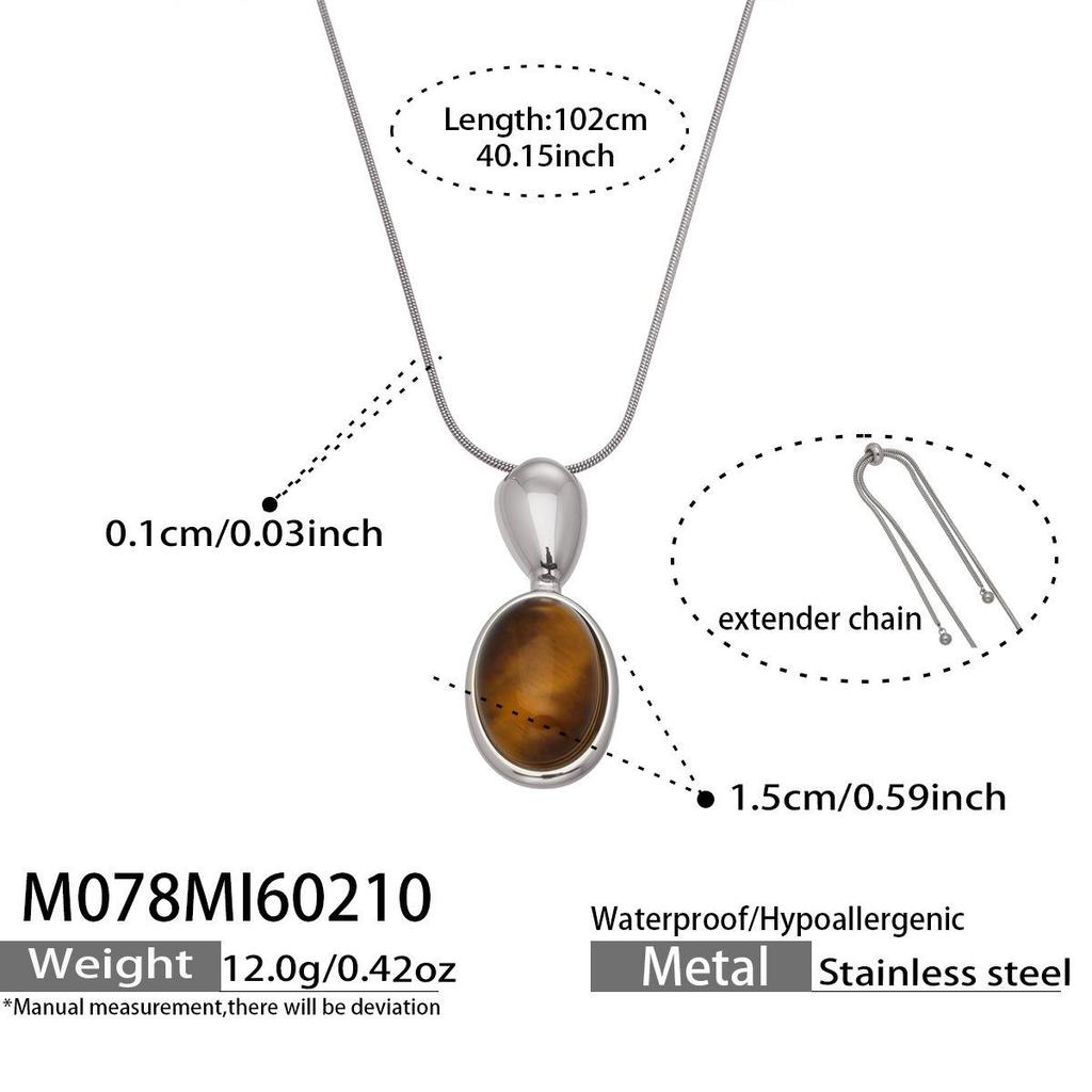 Fashion Agate Pendant Adjustable Long Sweater Chain - Simple Stainless Steel Design