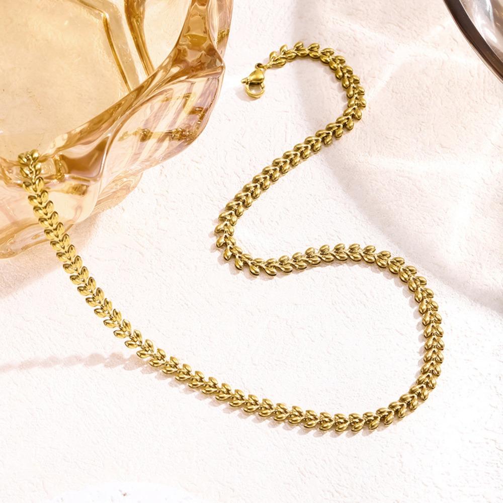 New Arrivals Simple Fashion Gold Color Stainless Steel Wheat Ear Chain Bracelets Necklace for Women Plant Jewelry Sets Accessory
