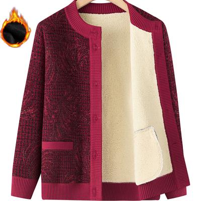 Middle-aged and Elderly Warm Clothes Sweater  Women Grandma Autumn and Winter Plus Velvet Thick Jacket Mother Knitted Jacket Winter