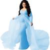 2024 Spring/Summer Mesh Patchwork Round Neck Long Sleeve Maternity Maxi Dress