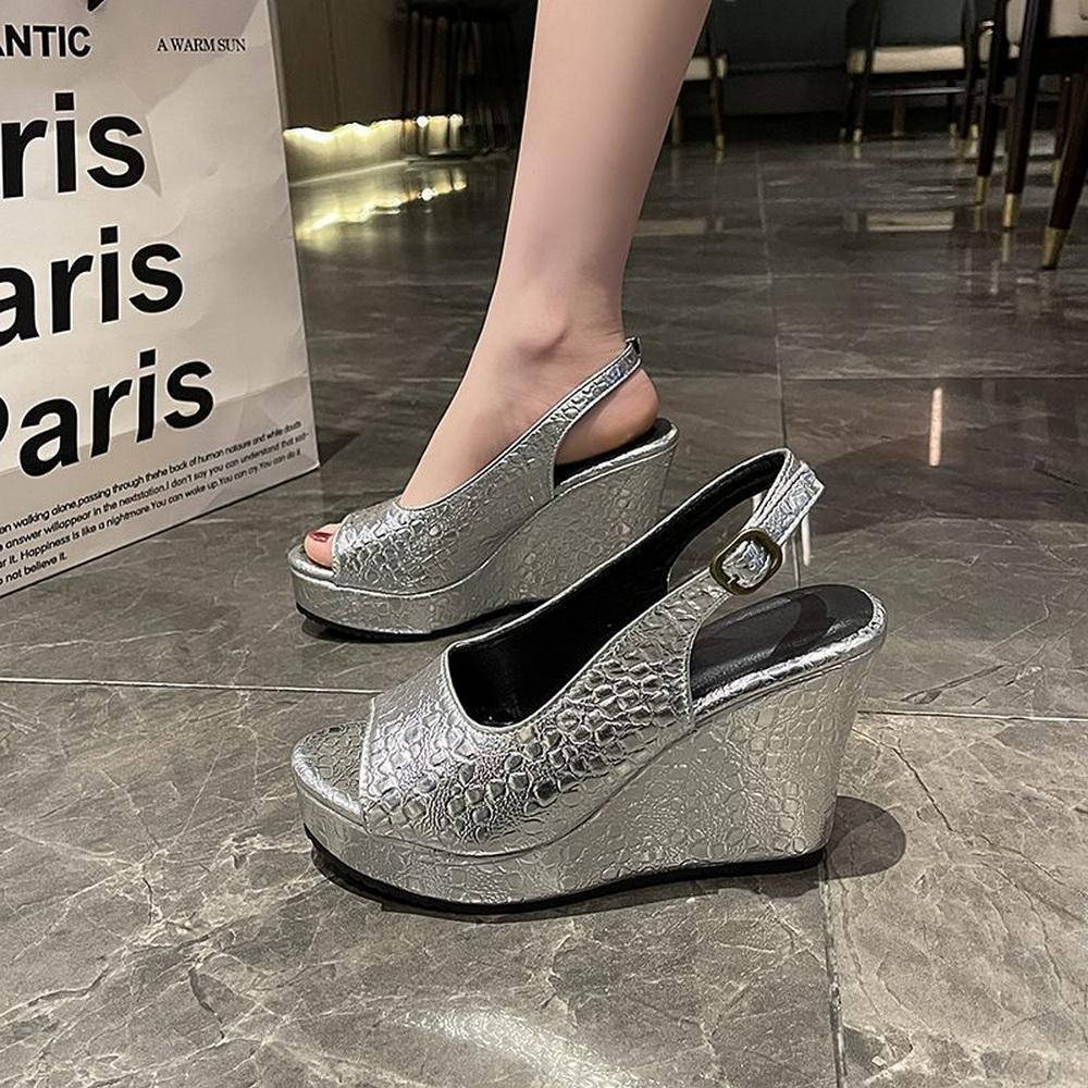 Fashion FHC New 10CM Wedges High Heels Women Platform Pumps.Fashion Gladiator Shoes,Back Hollow Out,Peep Toe,Black,SIlver,Brown,Dropship