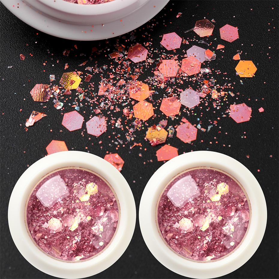 Xiaomi 1/2pcs Pink Gold Iridescent Chunky Nail Glitter Sequins Hexagonal Holographic Nail Art Flakes Sparkly Manicure Decorations