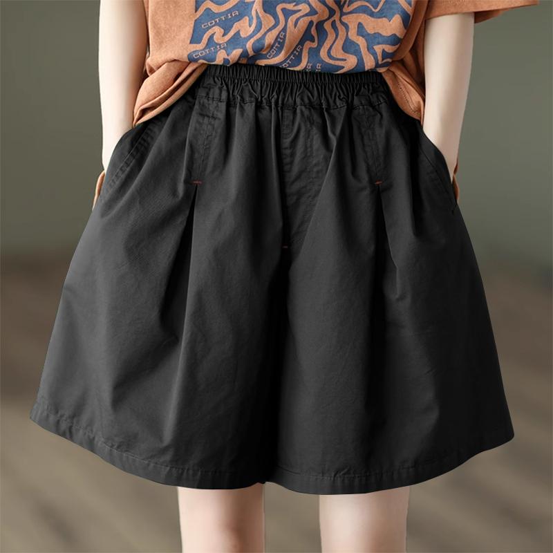 ZANZEA Women Casual Elastic Waist Pockets Pleated Solid Color Loose Shorts