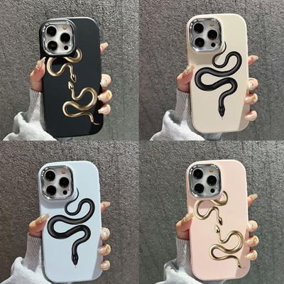 N71 Black Gold Snake Soft Back Cover for Samsung S24 Ultra A14 iPhone 16 Pro Max Xiaomi Redmi Note13 Plating Frame Camera Protector Case