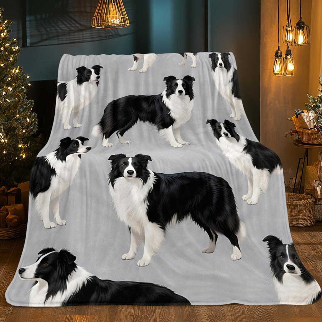 Cute Border Collie Dog Pattern Print Blanket Lightweight Soft Warm All Season Couch Sofa Bed Throw Camping Travel Gift