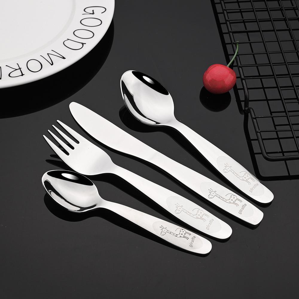 Cute Deer 304 Stainless Steel Flatware Children Cutlery Western Style Fork Spoon Knife Teaspoon Set Baby Feeding Safe Tableware