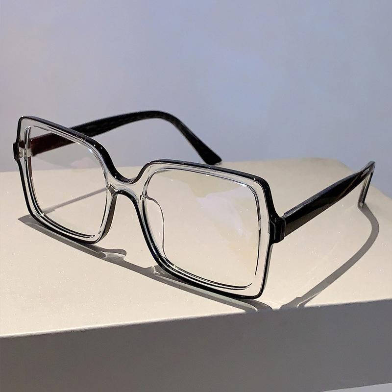 Large Square Frame Anti-Blue Light Glasses Clear Lens Glasses Color Block Fashion Decorative Glasses Computer Spectacles for Women Men