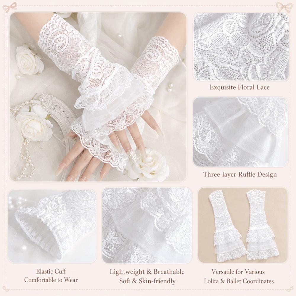 Universal Ruched Pleated Detachable Cuffs 3 Layers Ballet Style Fake Flared Sleeves Lolita Fingerless Gloves False Cuffs Cosplay