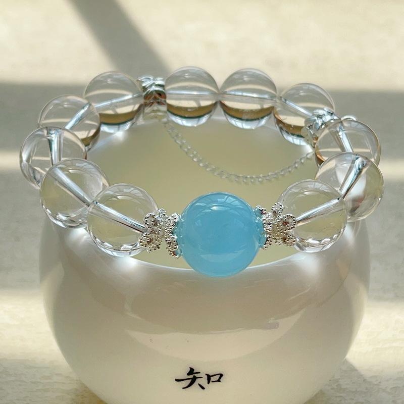 Cristal branco aquamarina partículas grandes, corpo limpo pulseira de cristal branco namorada namorada presente de casal