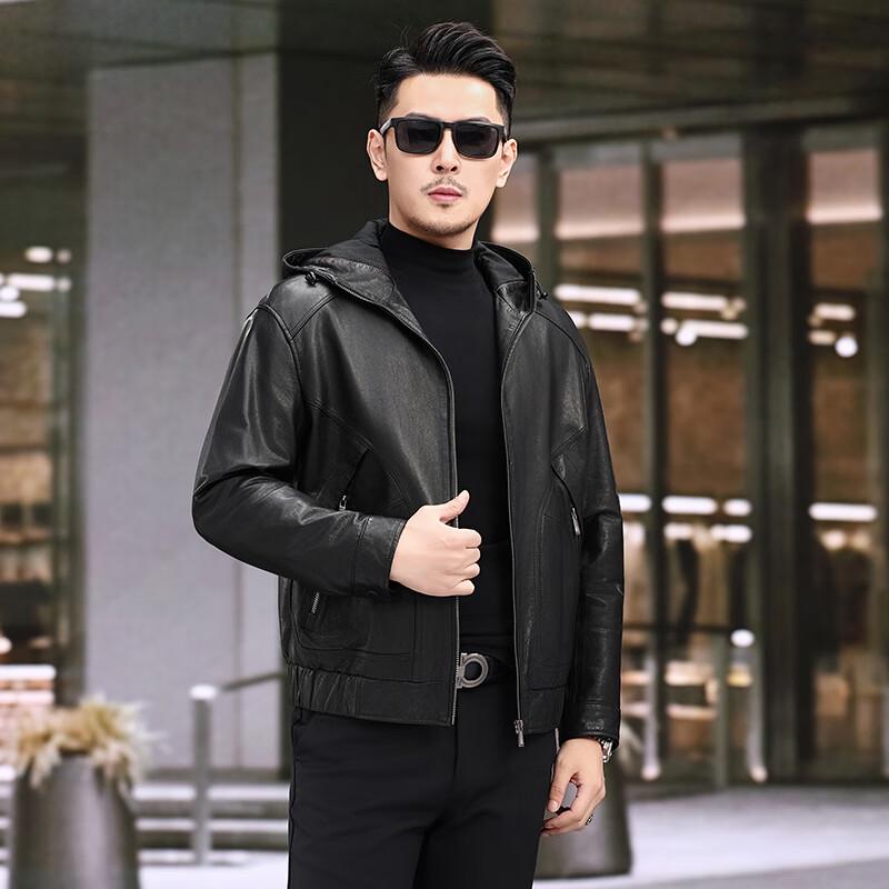 KAISER Men's Hooded Genuine Leather Jacket