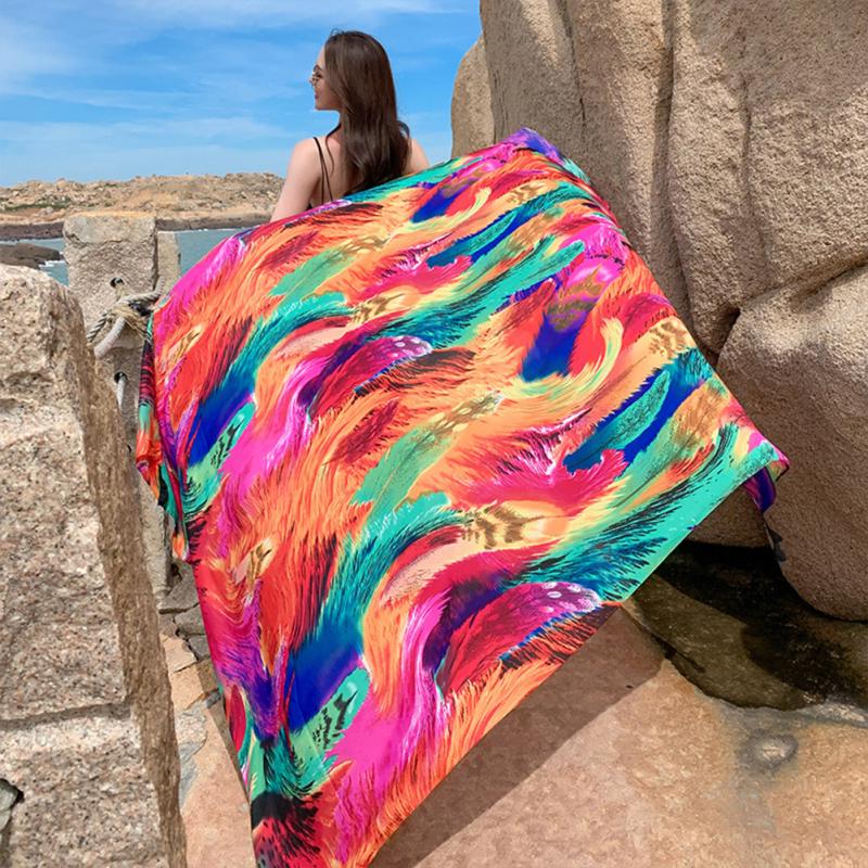 Women  Shawl Multi-color Variety Retro Flower Pattern Shade Scarf Lightweight Face Cover