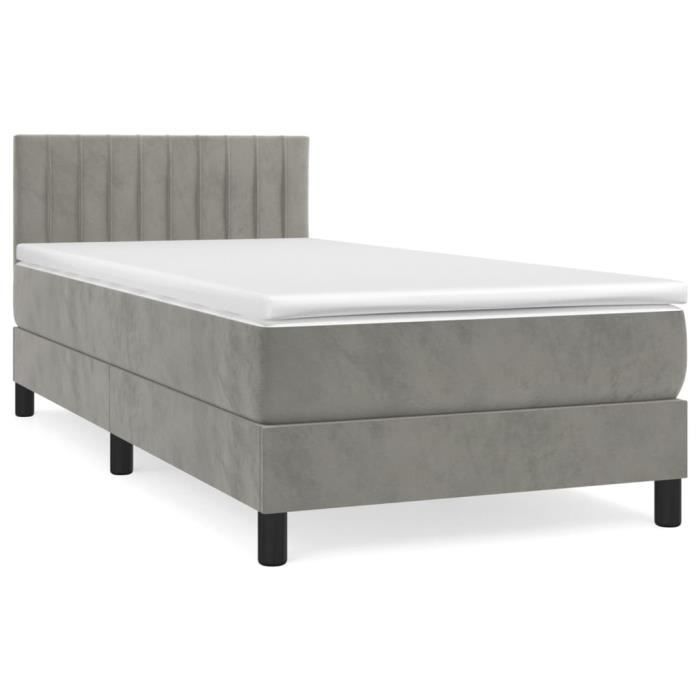 3141407 vidaXL Divan Bed and Mattress Light Grey 100x200cm Velvet