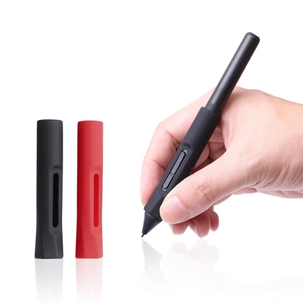 

Rubber Grips for Wacom Pen LP-190-2K, LP-1100-4K, and Wacom One DTC-133 Pen, Black & Red - 2-Pack
