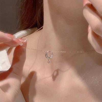 Starry Moon Necklace for Women 2024 New Trend Light Luxury Gentle Fairy Blue Starry Moon Collar Chain