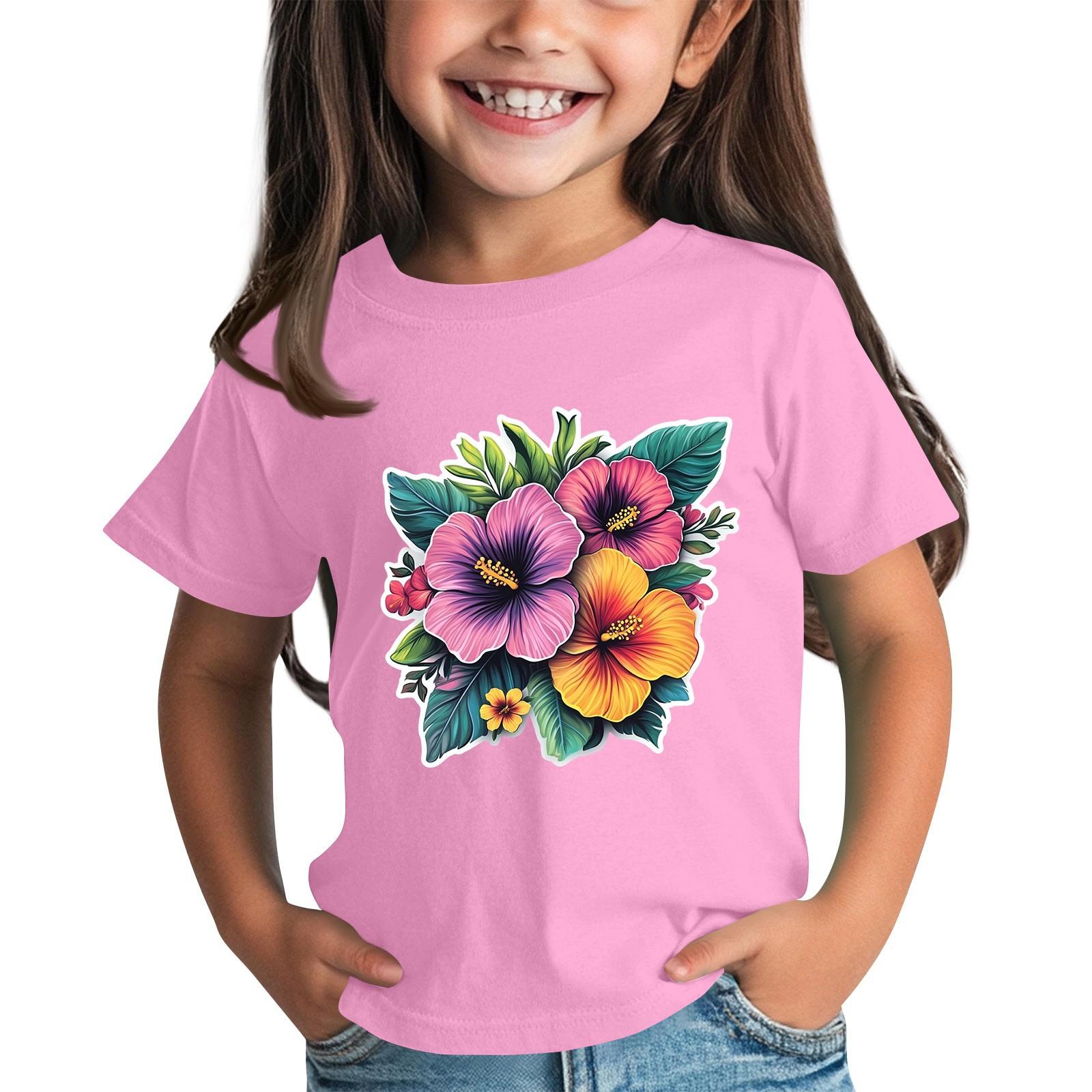 

Детская модная повседневная футболка с круглым вырезом и короткими рукавами 120 розовый