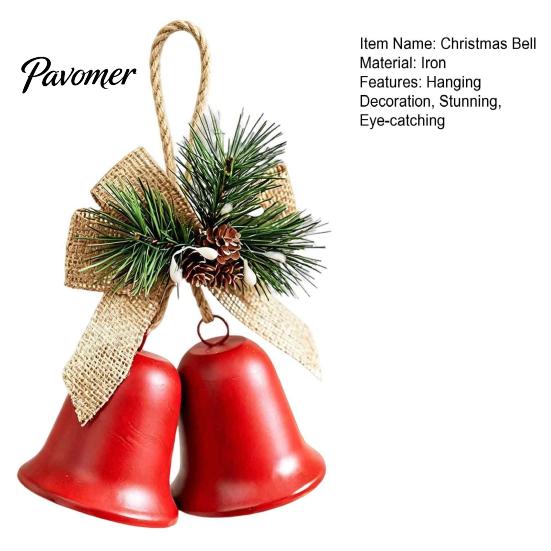 Indoor Holiday Scene Arrangement Christmas Bell Ornaments, Metal Double Jingle Bells Xmas Tree Hanging Gift for Friends Decoration with Pinecones
