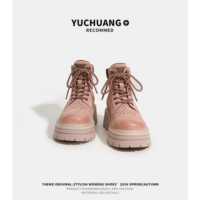 White Deer Summer Limited Hollow Martin Boots Women's New Outdoor Mountaineering Rhubarb Boots Top Pigskin Tooling Boots