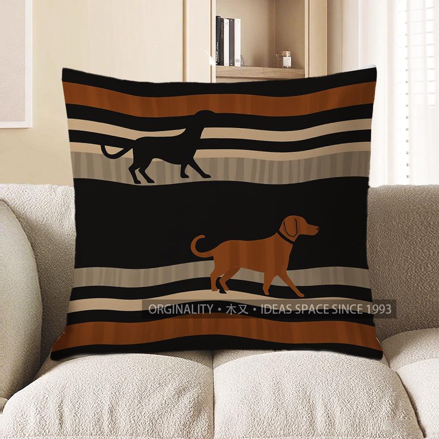Home Decor Stylish Striped Dachshund Pattern Pillow Cover Pattern Cushion Cover Suitable For Sofa Bedroom Car Pillow Cover