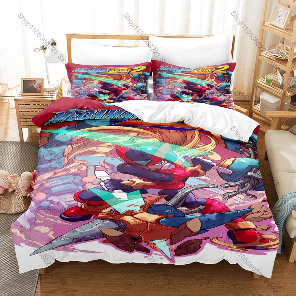 Cool Mega Man Zero Duvet Cover + 2 Pillowcases Zero Z-Saber Battle Scene Washable Polyester Bed Linen Sci-fi Mecha Fan Gift