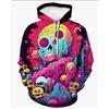 Felpa con Cappuccio Stampa 3D Motivo Teschio Horror Elemento Autunno Inverno Uomo e Donna Pullover Casual Nero Adatto per l'Uso Quotidiano