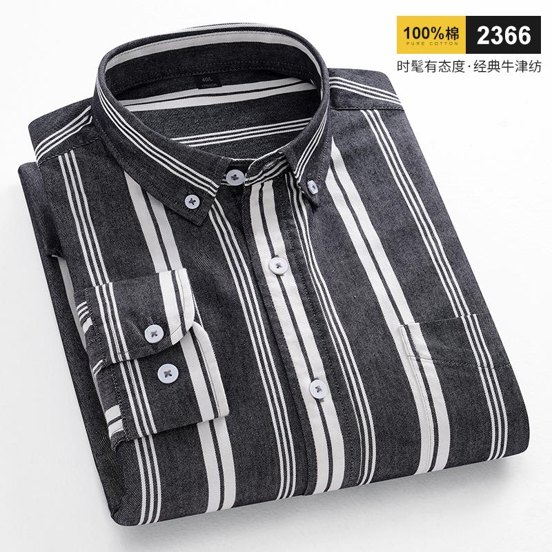 2026 spring new style 100% cotton Oxford plaid striped men's long-sleeved fashionable business casual fit shirt single top