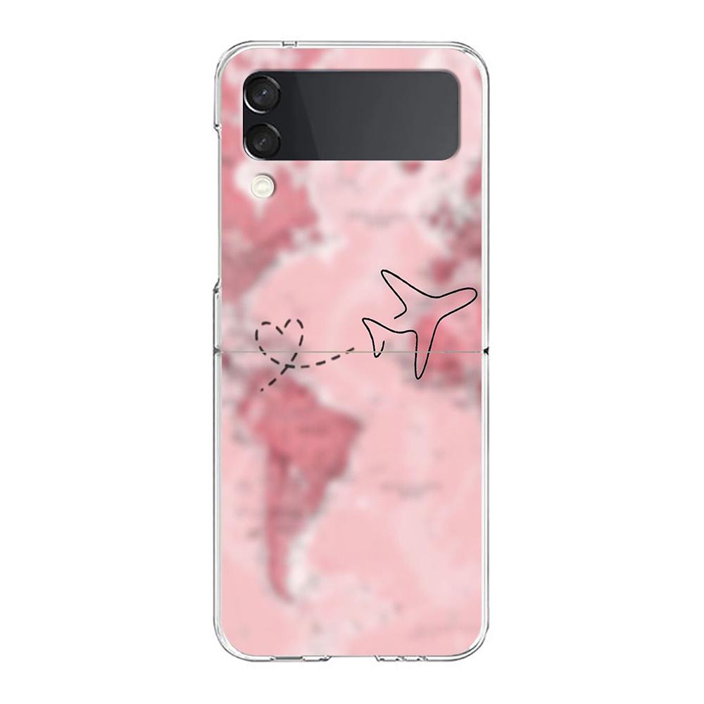 Phone Cover For Samsung Galaxy Z Flip 6 5 4 Case Transparent For Samsung Z Flip 3 Hard PC Shell Travel-Inspired Airplane Route