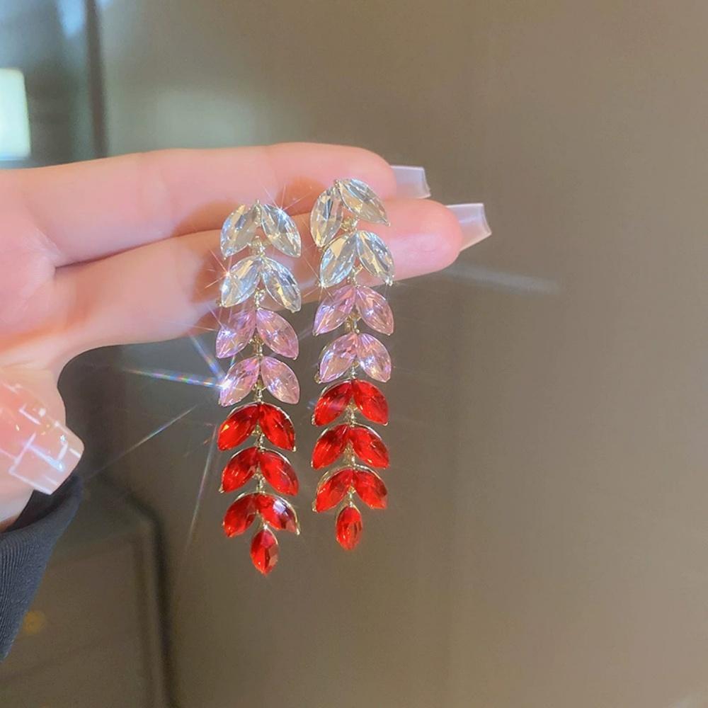 New Colorful Sparkling Water Drop Zircon Wheat tassel Long Earrings for Women Fashionable Trendy Versatile Exaggerated Jewelry красный