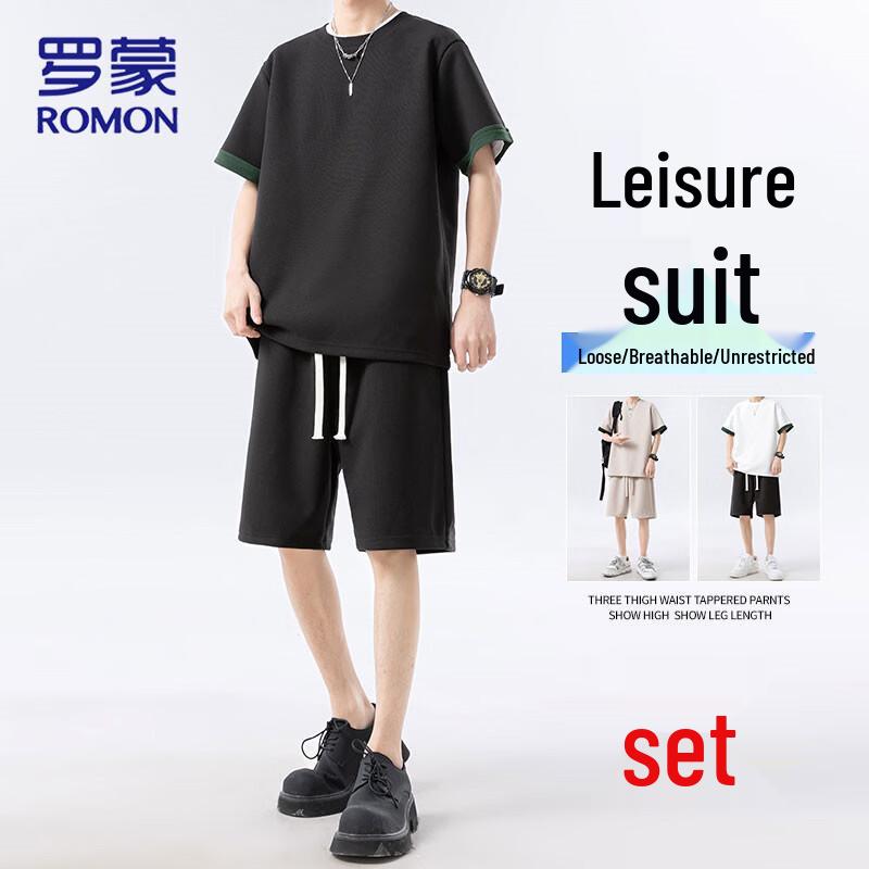 

Romon Men s Short Sleeve T-shirt & Shorts Set XL
