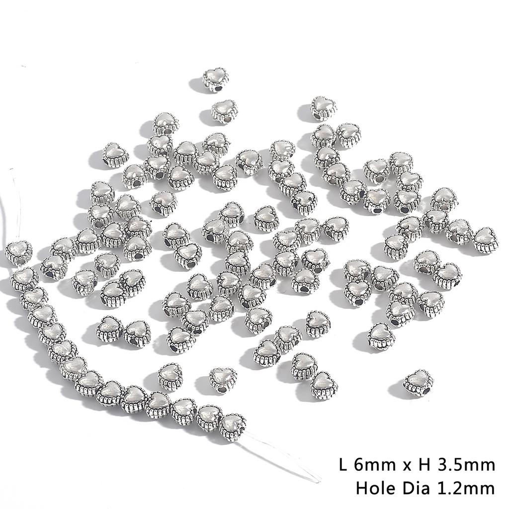 20-50Pcs Love Heart Spacer Beads Antique Metal Gold Cone Pattern Spacer Beads Tibetan Silver Color Beads For Jewelry Making