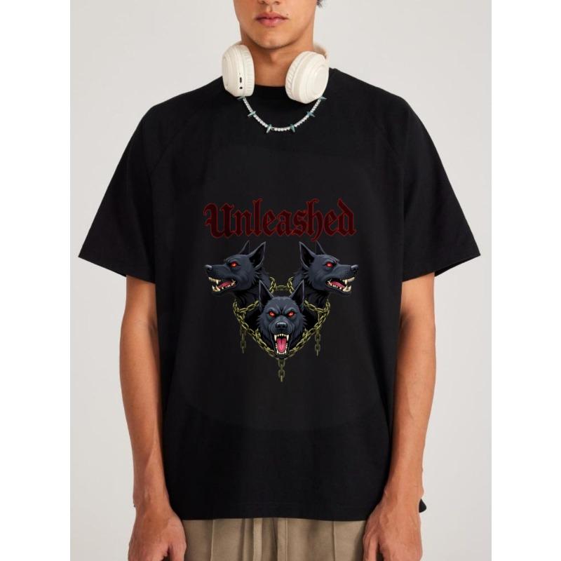 

Unleashed Wolf Heads T Shirt White Three Black Wolves with Chains and Red Eyes Graphic Design for Casual Wear and Street Style XXXXL чорний