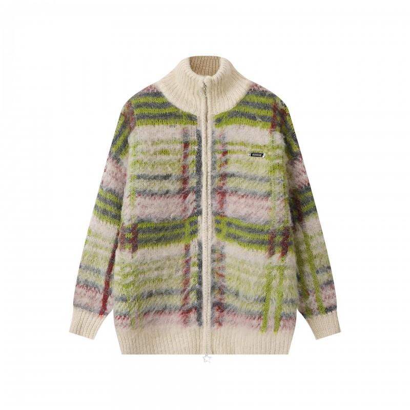Unisex Oversized Chunky Knit Cardigan Semi-Turtleneck