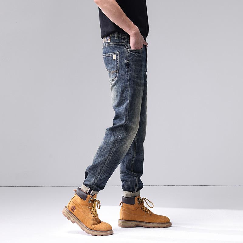 Spring and Summer New Men's American Retro Slim Straight Big Beef Stretch Jeans Trousers Men