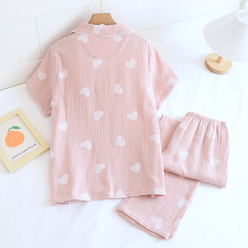 Summer new crepe pajamas women's short-sleeved thin home loungewear love crepe suit 1 color can be worn outside