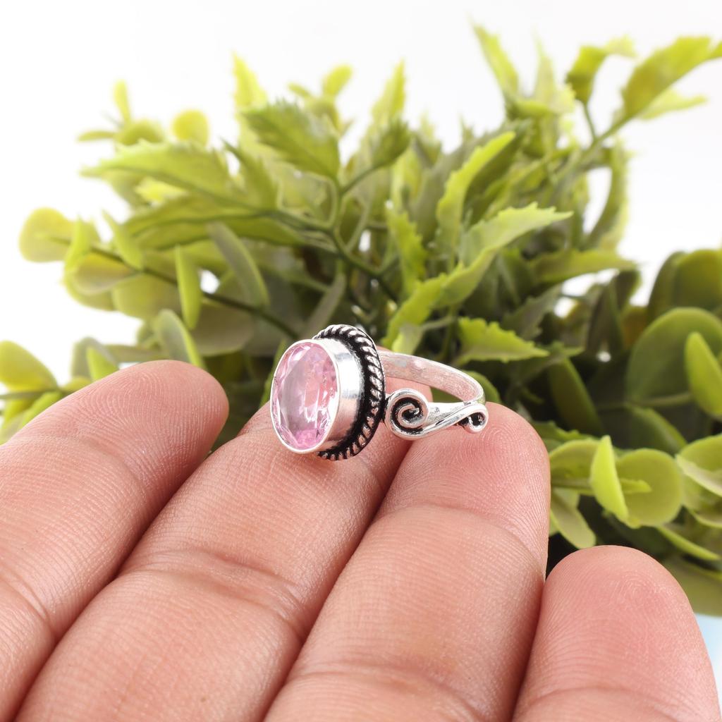 Morganite Ring, Handmade Gemstone 925 Solid Sterling Silver Ring Dainty Jewelry, For Engagement Gift