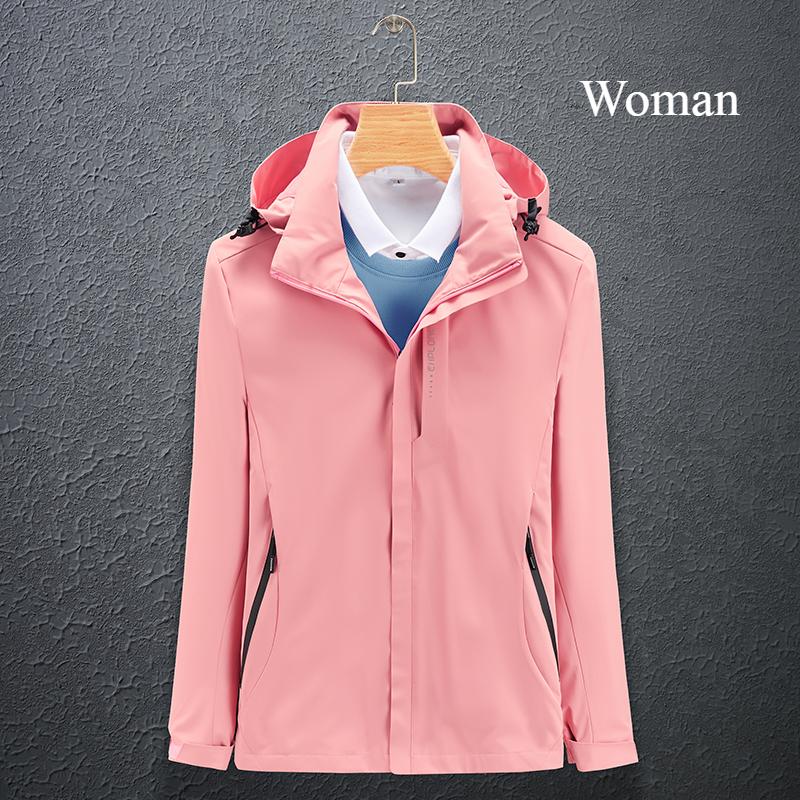 Solid Color Couple Hooded Jacket Unisex Waterproof Windbreaker Windproof Outdoor Hiking Jacket Coat for Spring Autumn