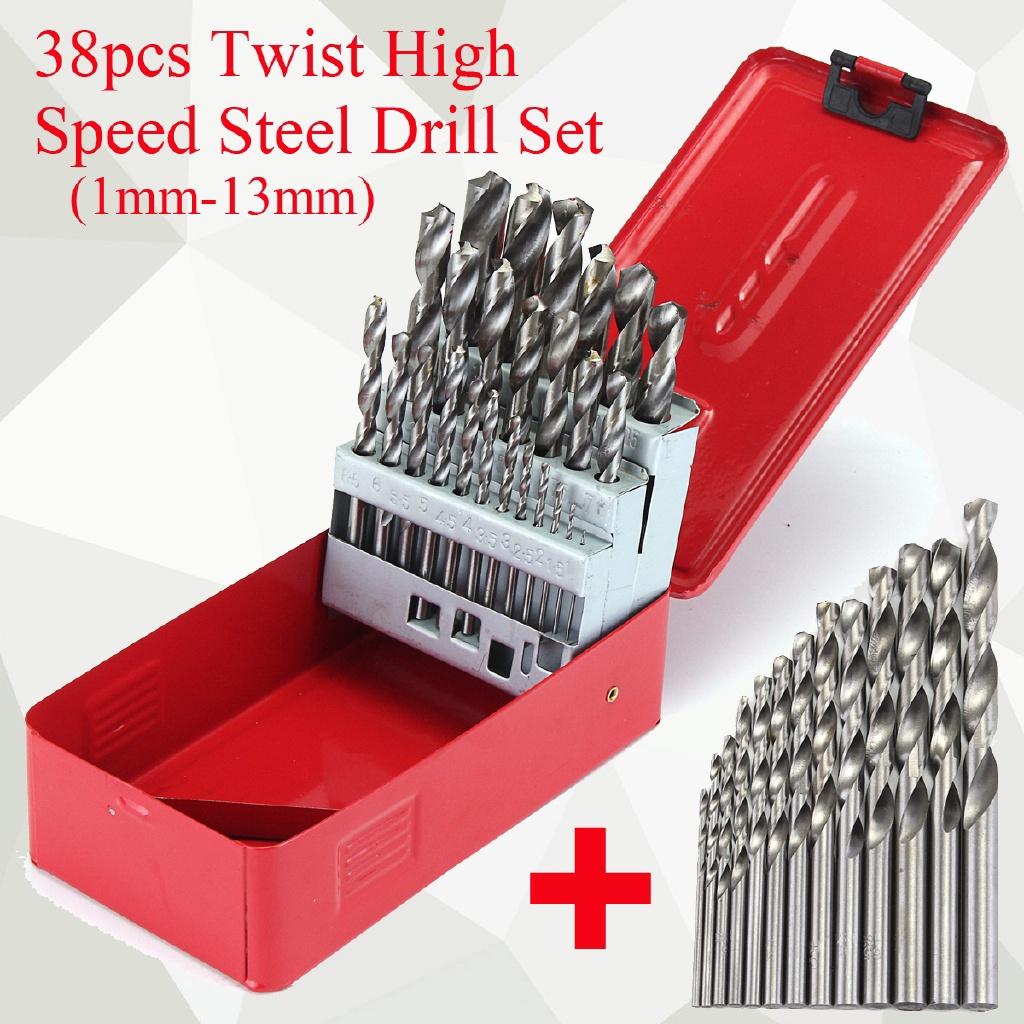 1mm - 13mm 38 pcs HSS High Speed Steel Metric Drill Bit Set in Metal Case