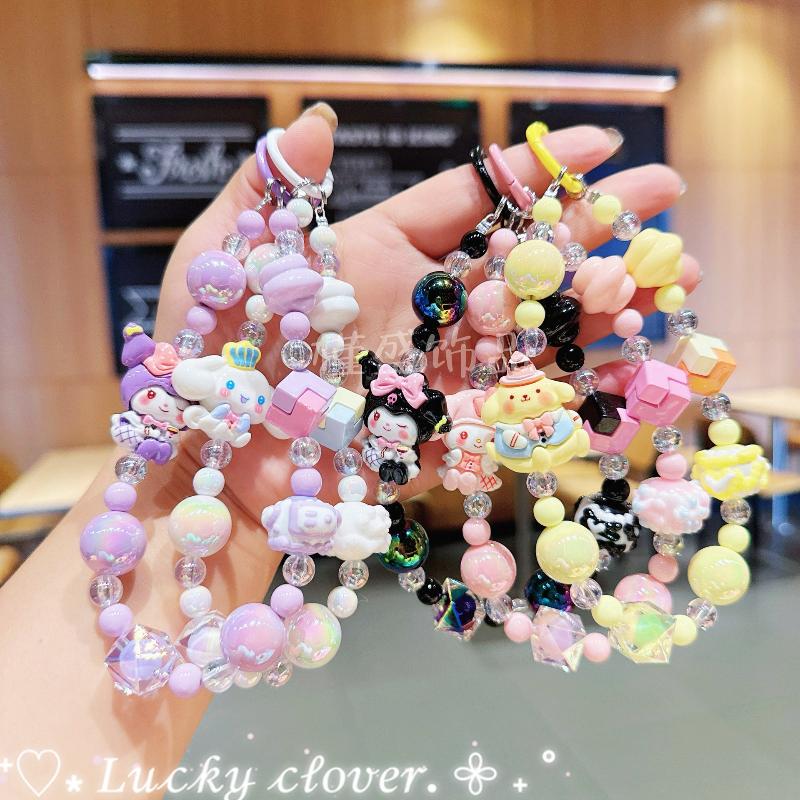 Roztomilá Sanrio Hello Kitty Kuromi Melody Cinnamorol Řetízek na telefon Klíčenka Řetízek na kryt telefonu Dekorace na fotoaparát Přívěsek Ručně kreslený korálek