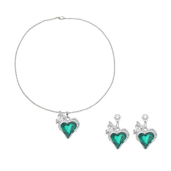 1 Set Love Heart Jewelry Rhinestone Faux Gem Heart Necklace And Earrings Women Heart Pendant Jewelry Set for Wedding Valentine's Day Gift