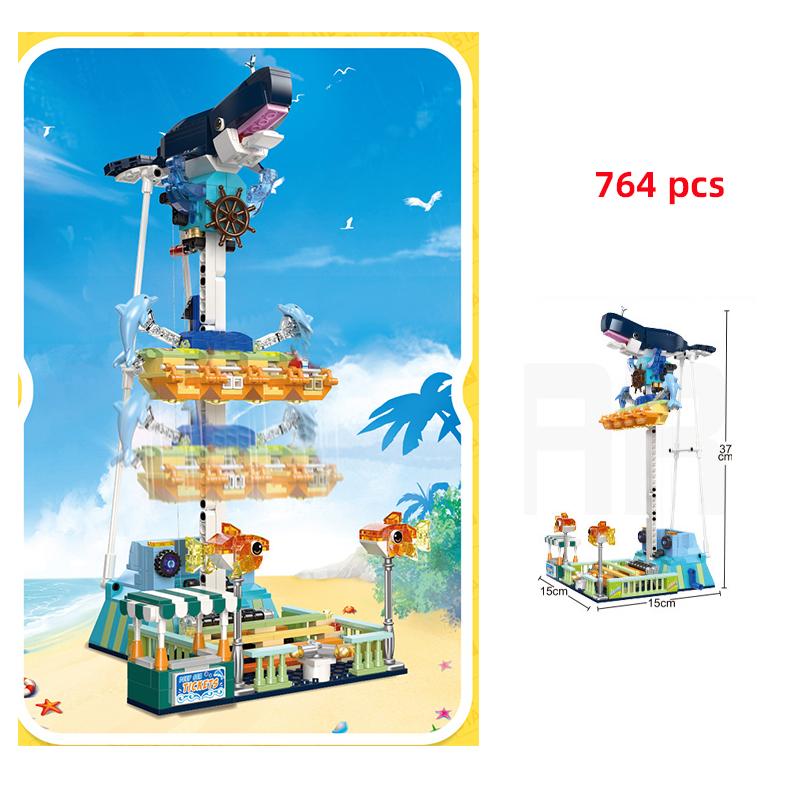 

Городские друзья, парк развлечений, детская площадка, море, креативная модель американских горок, строительные блоки, миниатюрный комплект MOC, игрушки для девочек