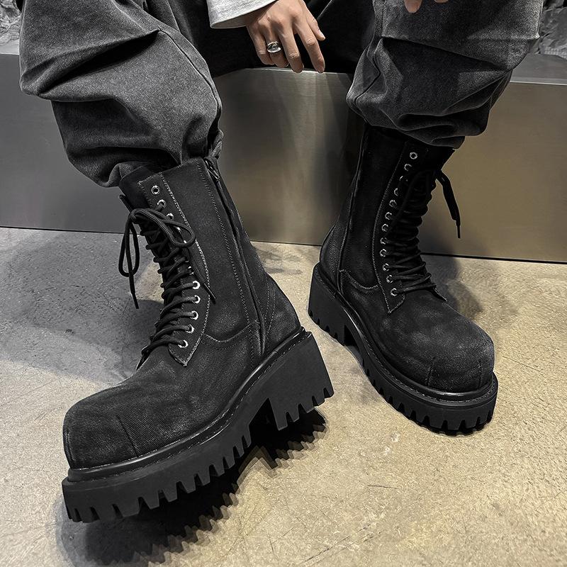 Fashion Hight Quality British Street Style Leather Ankle Boots For Men's Classic Teenagers Daily Dress Height Increasing Shoes