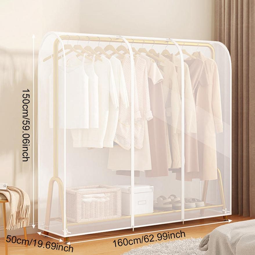 Transparent Garment Bag Organizer Closet Clothes Hanger Dustproof Protector Floor-standing Double-pole Suit Shoulder Rack Cover